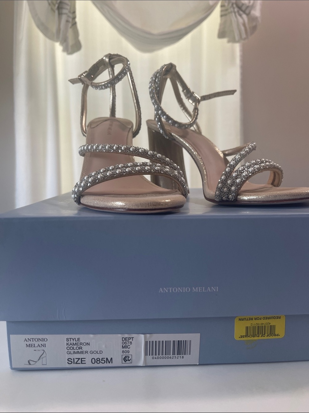 ANTONIO MELANI Gold Crystal-Strap Block Heel Sandals